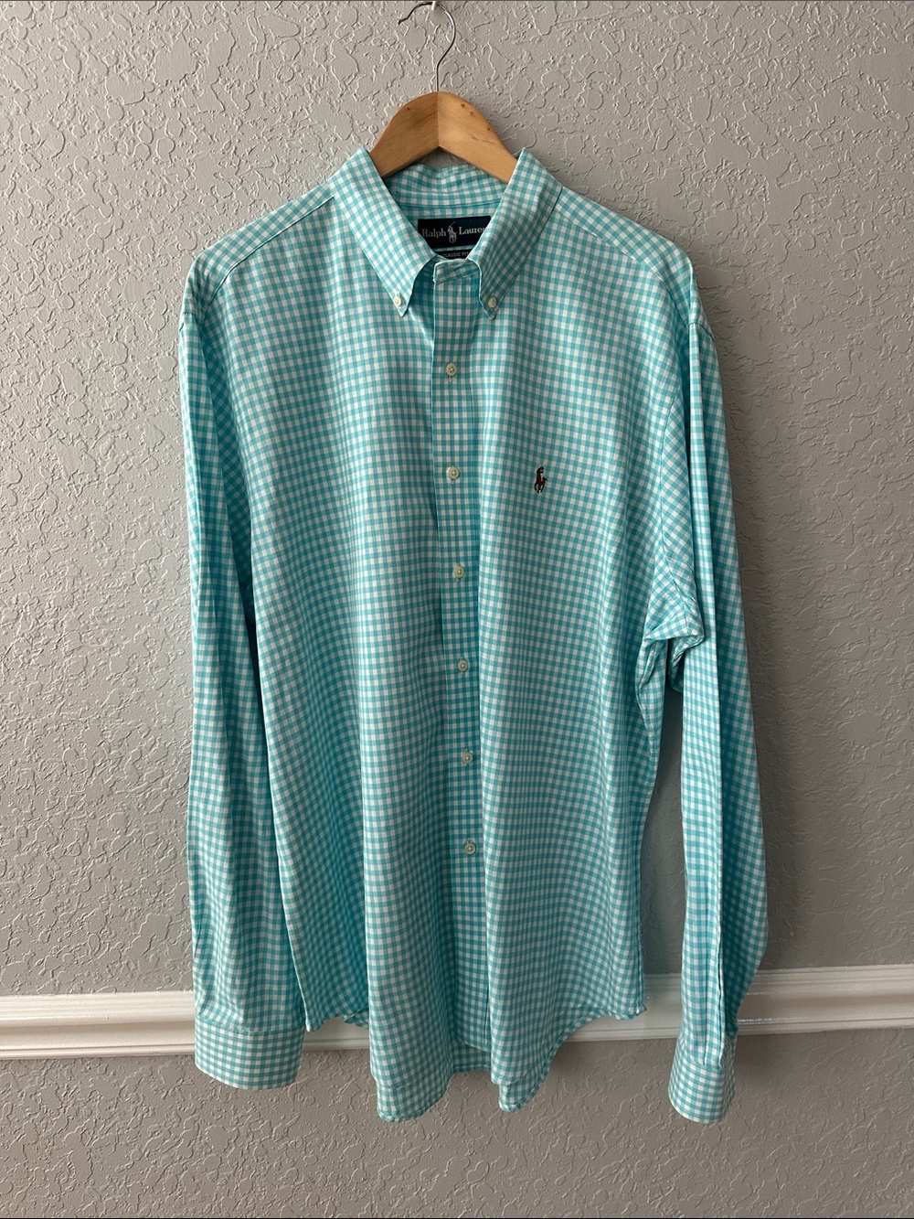 Ralph Lauren Men’s Aqua & White Gingham Button-Down Shirt
